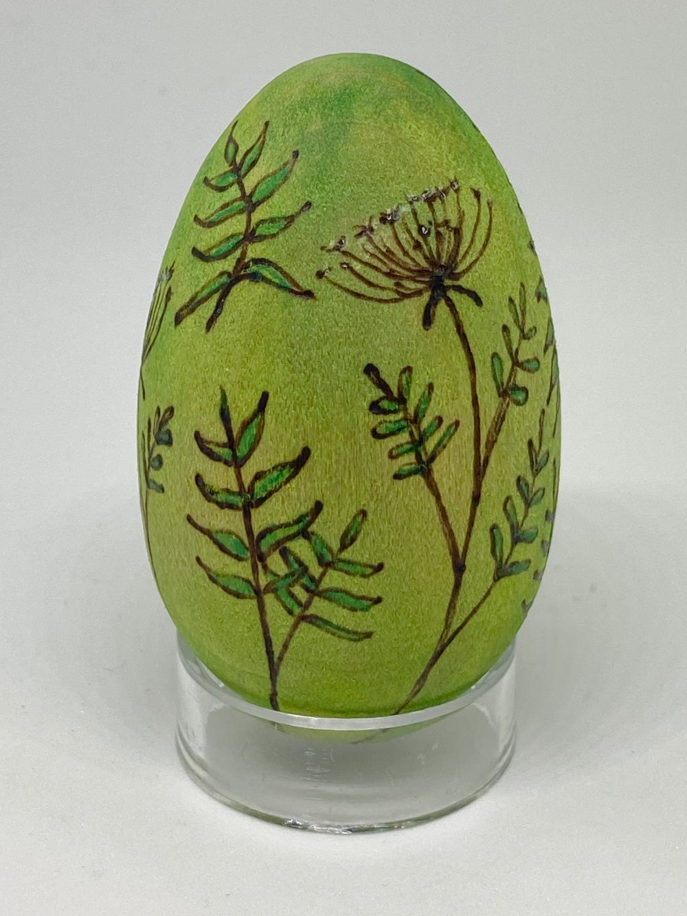 Green Floral- Original Wooden Egg- Woodburned with Watercolor - Image 7